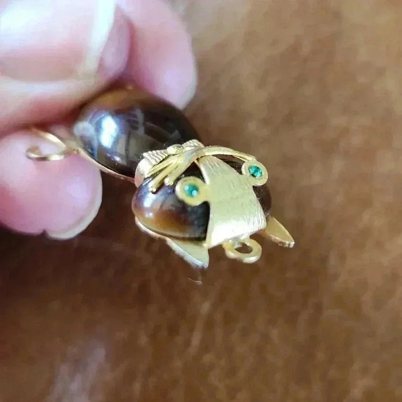 Vtg Hobco Tiger Eye Quartz Cat Charm Necklace Pendant - Picture 5 of 14